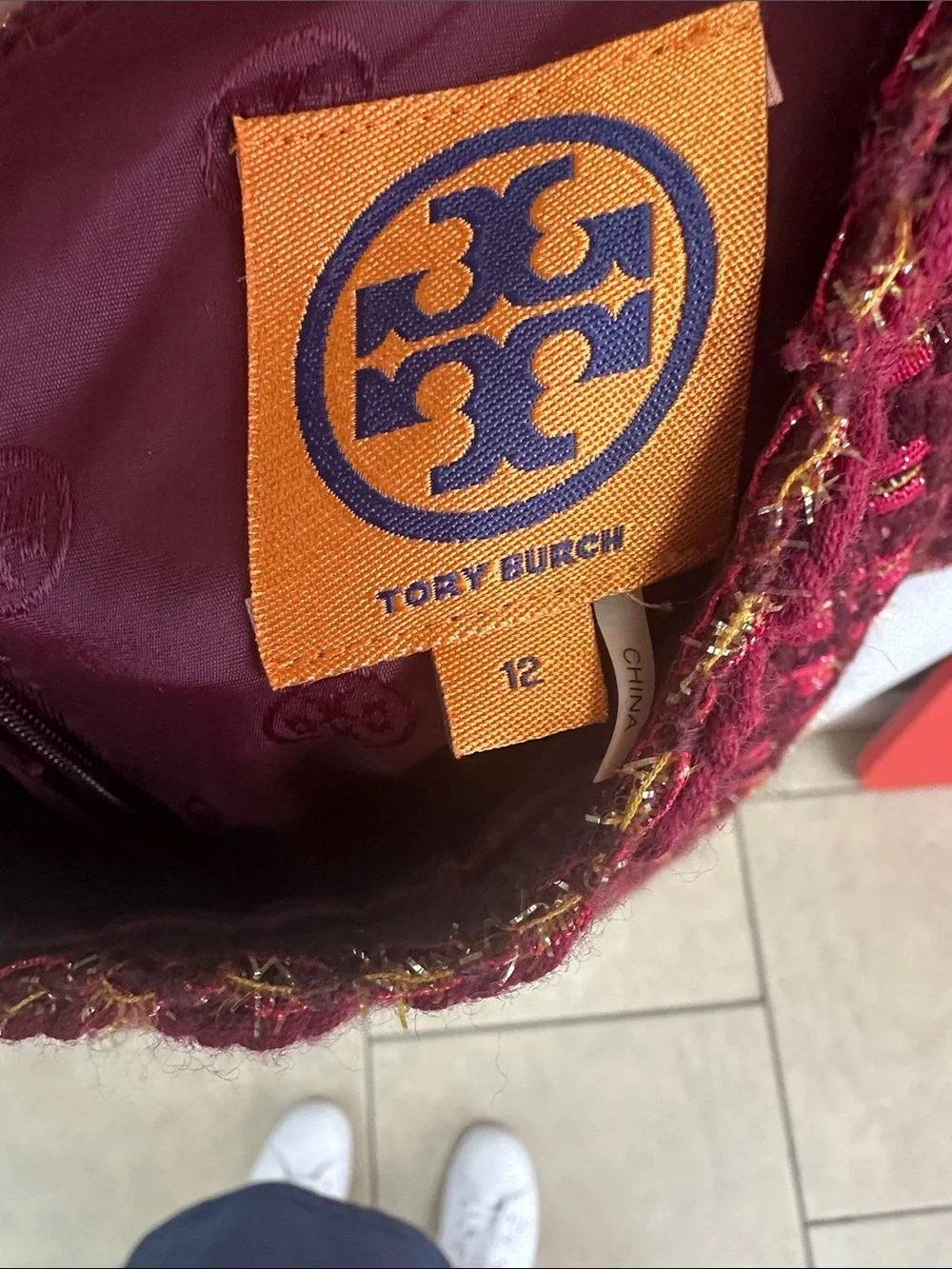 Tory Burch Burgundy and Pink Tweed Pencil Skirt